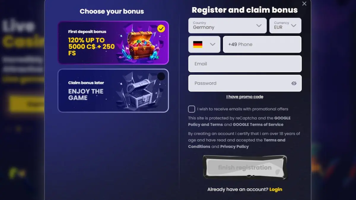 Slotsgem casino homepage overview